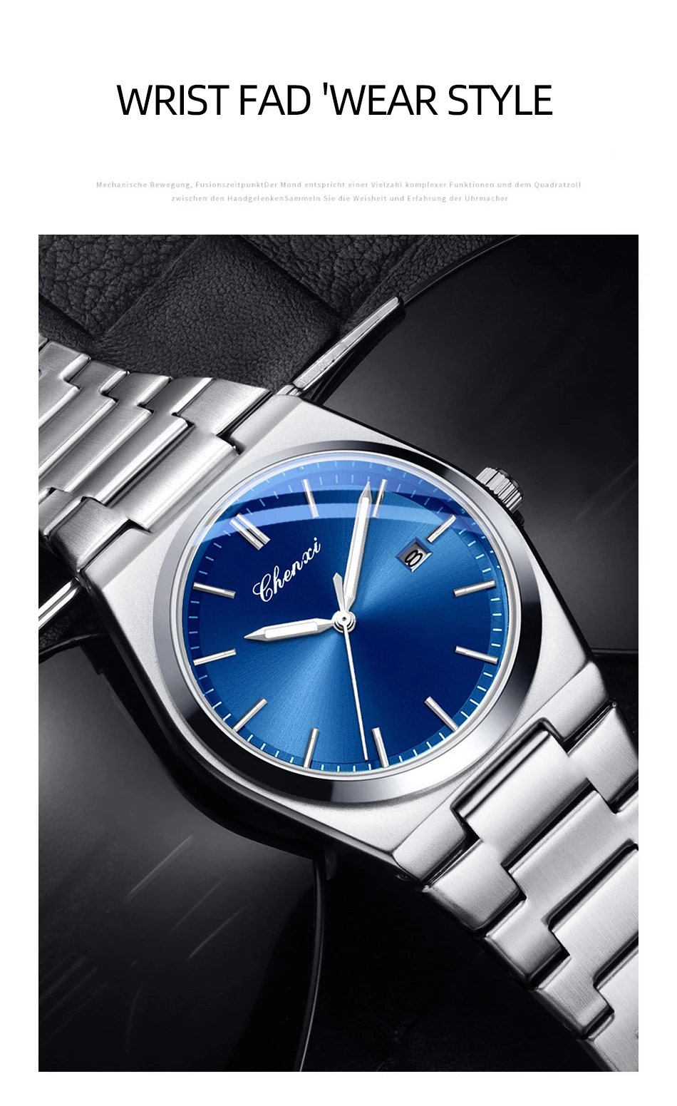 CHENXI Luxus Mann Uhr Business Casual Wasserdicht Leucht Datum Quarz Uhren Edelstahl männer Armbanduhr Hohe Qualität – Detail 4