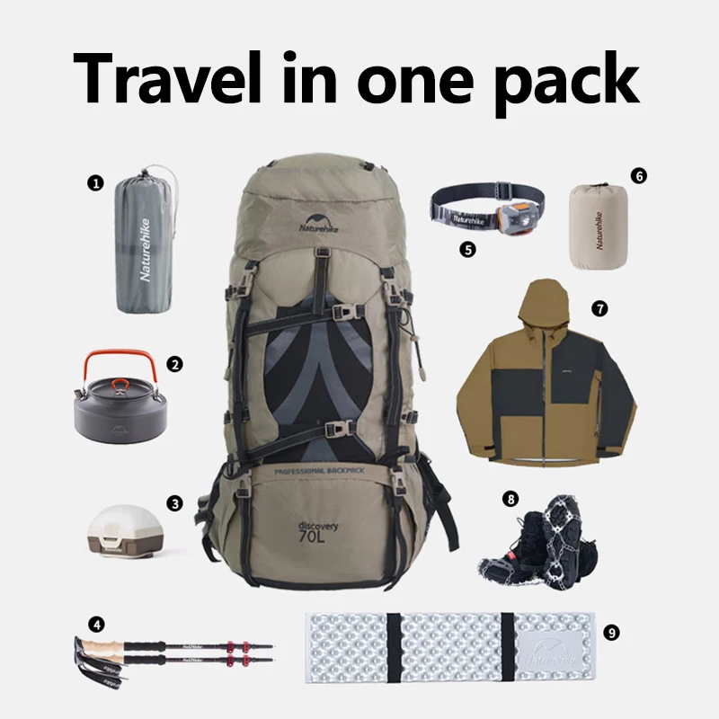 Naturehike Backpack Professional Outdoor Hiking Travel Bag Big Capacity 70L Mountaineering Camping Bag Support System NH70B070-B — view 3