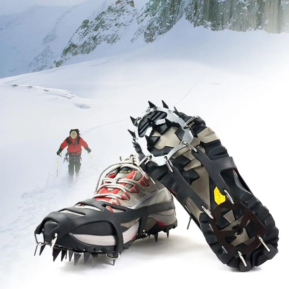 1 Pair 18 Teeth Anti-Slip Ice Snow Shoe Boot Traction Cleat Spikes Crampon Shoes Boots Covers ice gripper spike climbing crampons
