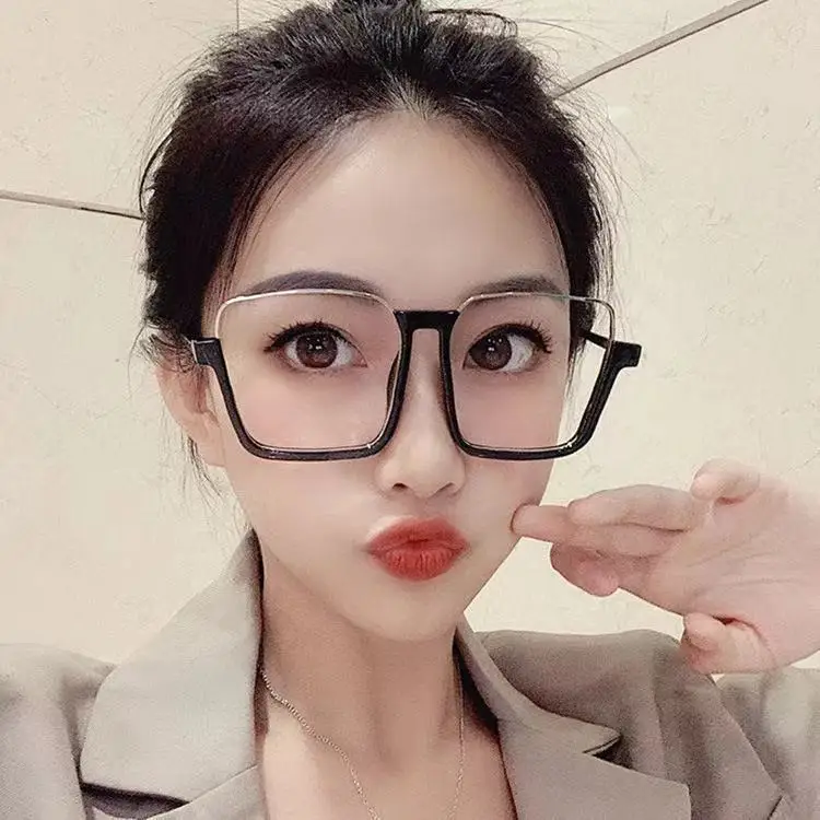 New Square Glasses Retro Personality Half Box Show Thin Red Big Face Without Makeup Blue Glassesfishing Glasses Cycling Glasses