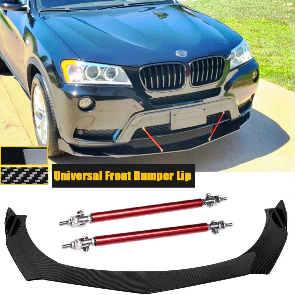

Universal For BMW 3 Series F30 F31 F34 2000-2022 Front Bumper Lip Splitter Spoiler Body Kit + 15cm Strut Rods Car Accessories