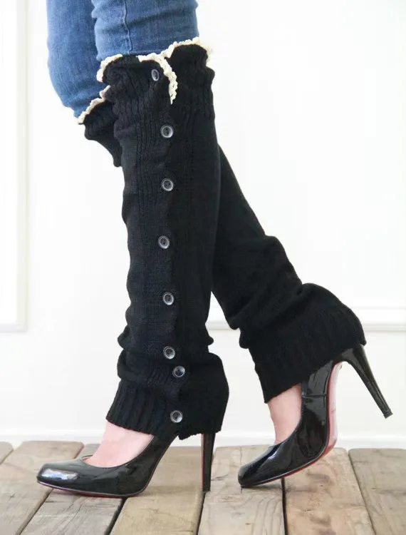 Beinschützer für Damen, Herbst und Winter, neue Spitzenknöpfe, warme lange JK-Stapelsocken, Stiefelüberzug – Detail 4