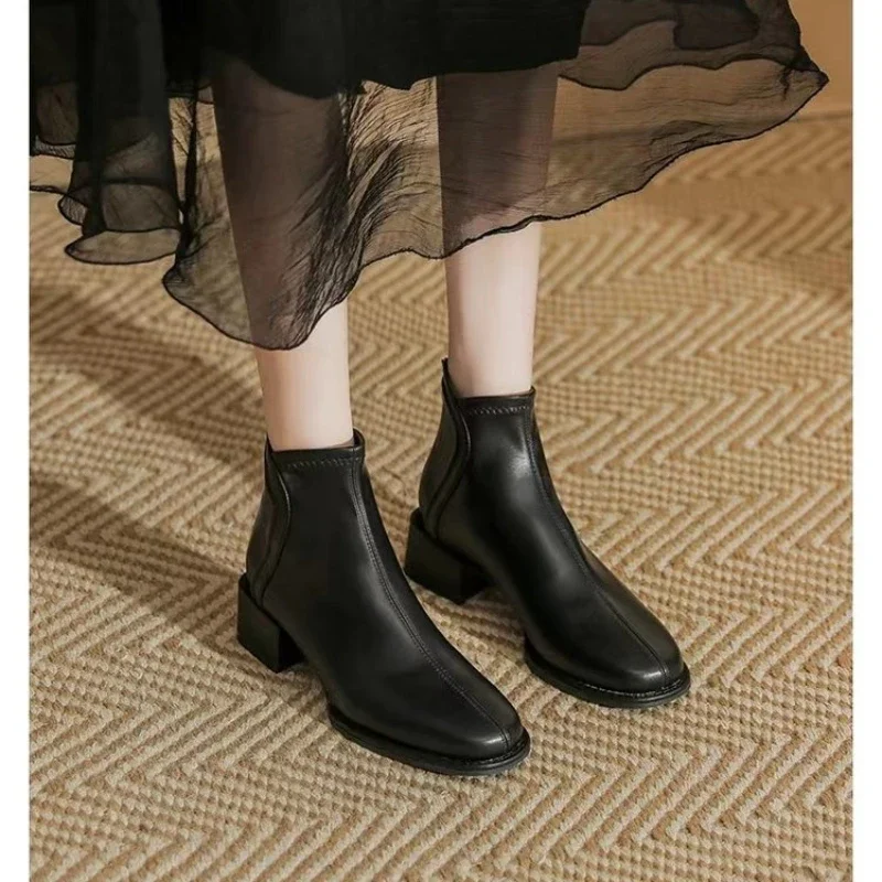 

Ботинки короткие женские ботинки челси на толстом каблуке средней высоты с квадратным носком модные сексуальные базовые стильные ботинки для весны и осени