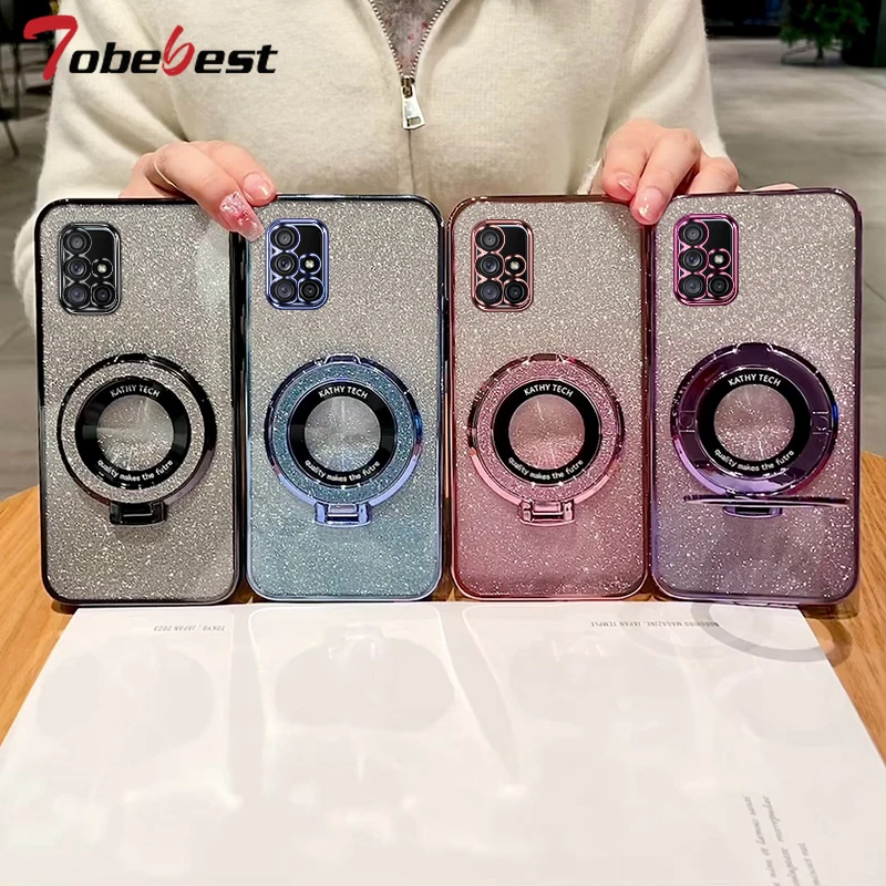 Glitter Plating Magnetic Holder Silicone Phone Case Cover