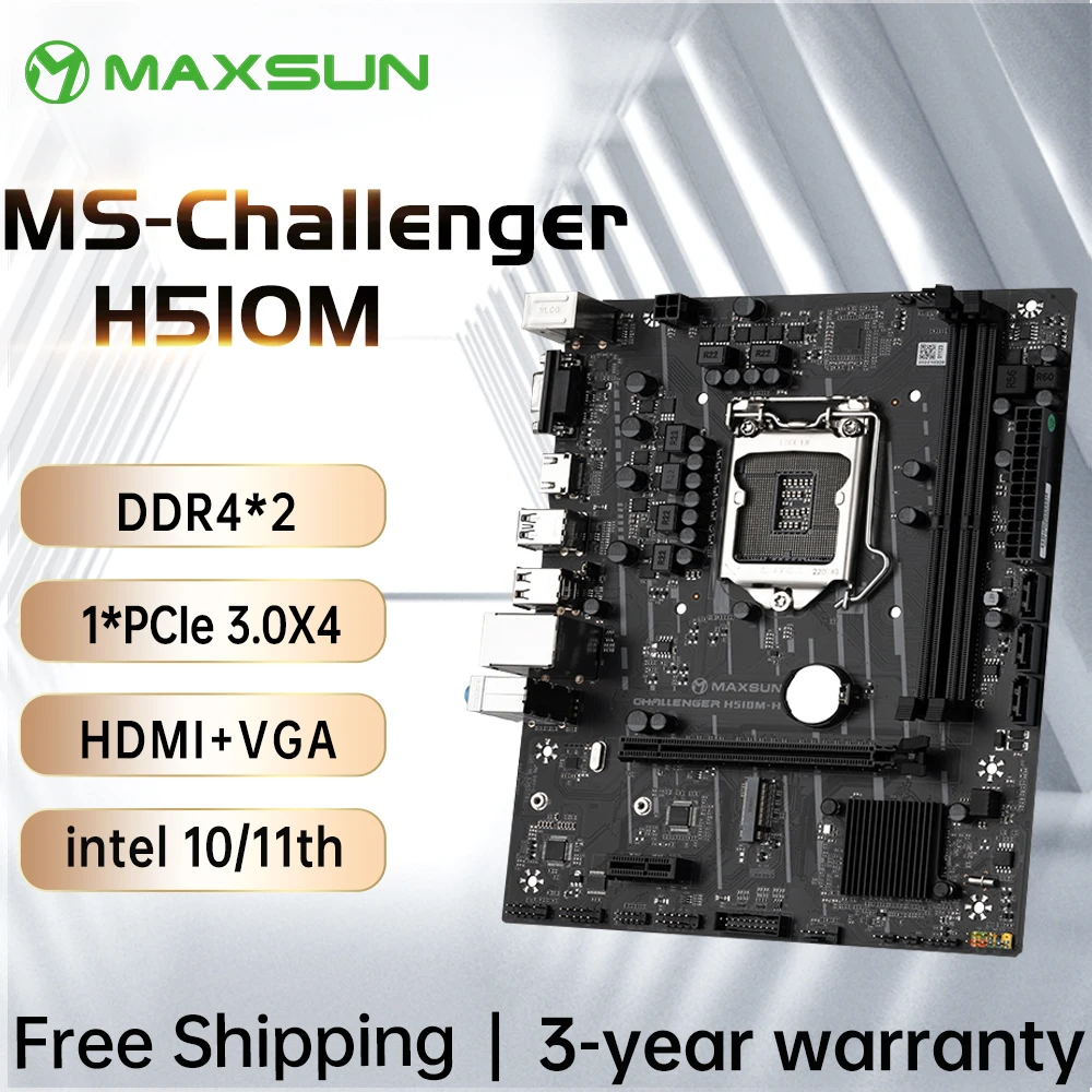

MAXSUN полная новая материнская плата Challenger H510M-H USB3.1 LGA1200 M-ATX SATA 3,0 PCI-E Поддержка intel 10 11 Core двухканальный DDR4