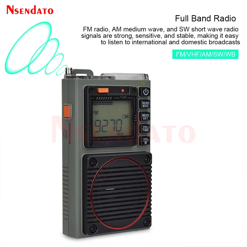 HRD 787 Portable Full Band FM VHF AM WB SW Multiband Aviation Pocket Broadcast Radio Support Bluetooth TF Card SOS alarm Elderly