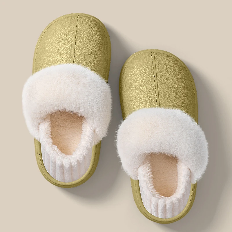 Waterproof Thick Bottom Cotton Slippers Women Comfortabel Detachable Insole Plush Slides Woman Non Slip Warm Home Slippers