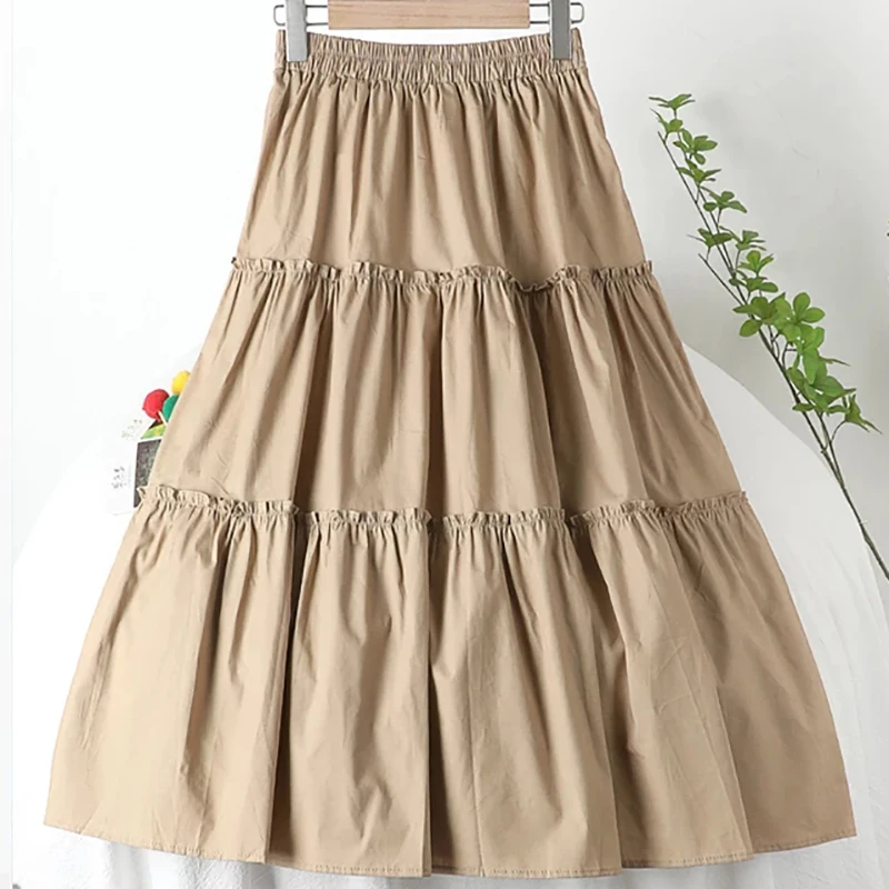 Fungus Skirts Womens 2021 New Spring Summer Korean Style Large Swing A-Line Skirt High Waist Casual Cotton Cake Skirts For Women wrap skirt Skirts