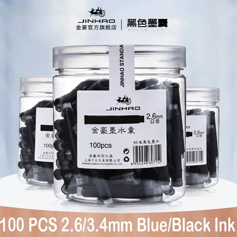 JINHAO 2.6mm/3.4mm Black/Blue Fountain Pen Ink Universal Sac Cartridges Refills School Office Supplies Stationery 100 PCS fountain pen ink cartridges
