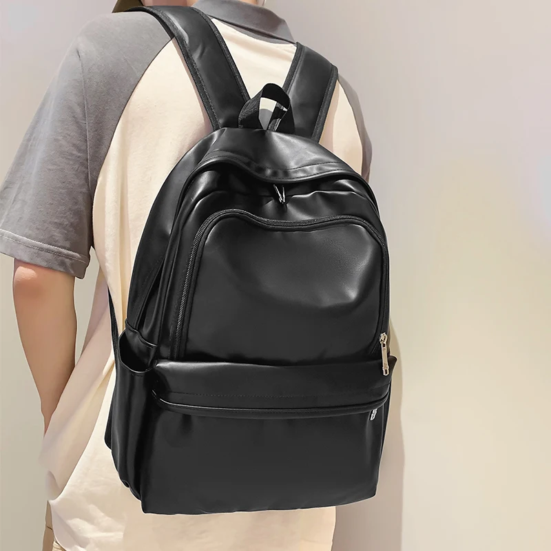 Black Leather Ladies Book Bag Size: M (15-30L) Trendy Pu Leather Backpack  School Bag Black Waterproof Travel Bagpack For Women Laptop Backpacks For 