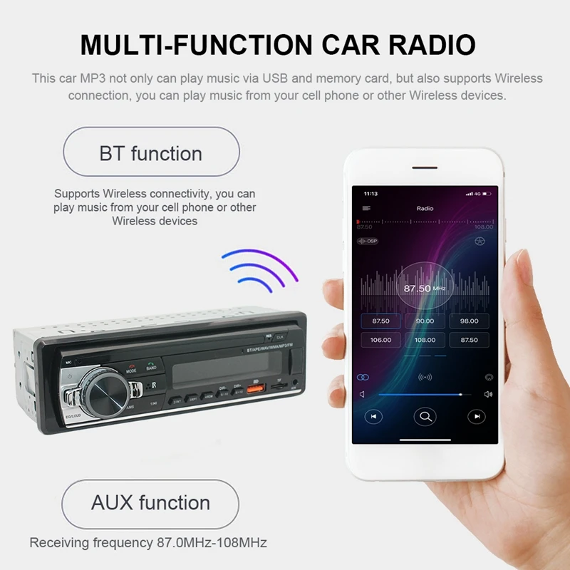 Фото Автомобильный Bluetooth MP3-плеер 12 в, FM-радио, стерео, громкая связь, стереоплеер, дисплей с подсветкой, прочный CD-плеер с USB-зарядкой №3