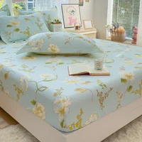 100%Cotton Bed Sheets Flower Printed Fitted Sheets for Bed sábanas para camaQueen/King Bed Sheet Cotton(without pillowcase) 1