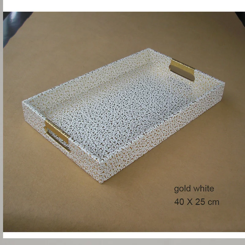 

40*25cm rectangular PU leather serving tray fruit food tray basket for dishes with handles home storage organizer hotel supplies