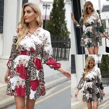 Robe imprimée à manches longues et col en v pour femmes, collection printemps automne 2022