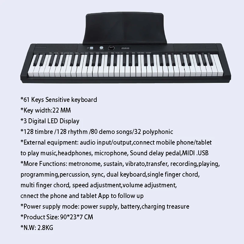 Adult Electronic Piano 61 Keys Portable Musical Keyboard Cheap Professional Musical Piano Child Beginner Easy Electronic Organ