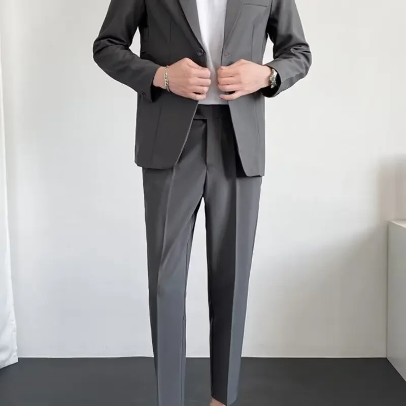 High-end Loose-fit Men's Suit Jacket Casual Stylish Western-style Business Korean Trendy 2-piece Set Lightweight For All Seasons