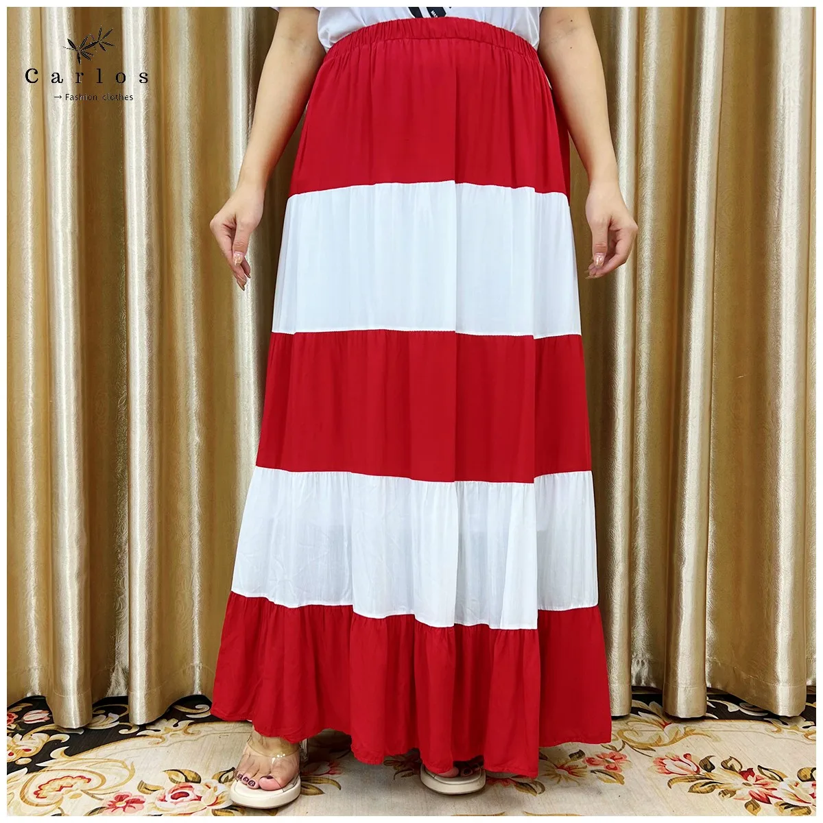 

New Muslim Lady Skirt Elegant Temperament Half Skirt Pleated Printed Skirt High Waist Thin Medium Length Dubai Islamic Skirt