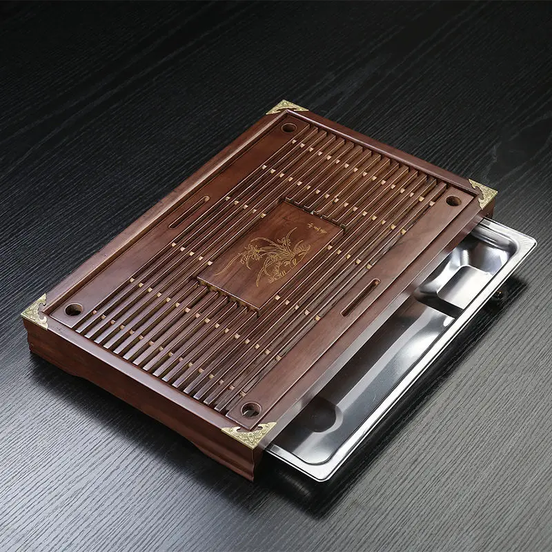 

Wood Tea Tray Drainage Water Storage Kung Fu Tea Set Drawer Tea Board Table Chinese Tea Ceremony Tools Plateau Service Tray HY