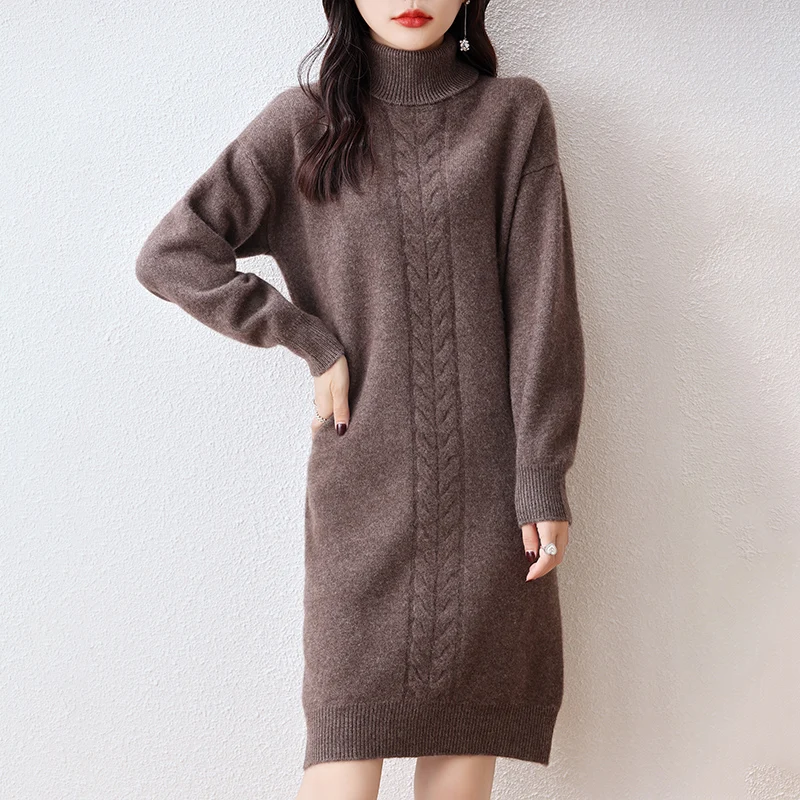 

Autumn and Winter New 100% Pure Woolen Sweater Women's High Polo Neck Dress Slim Loose and Warm Knitted Sweater