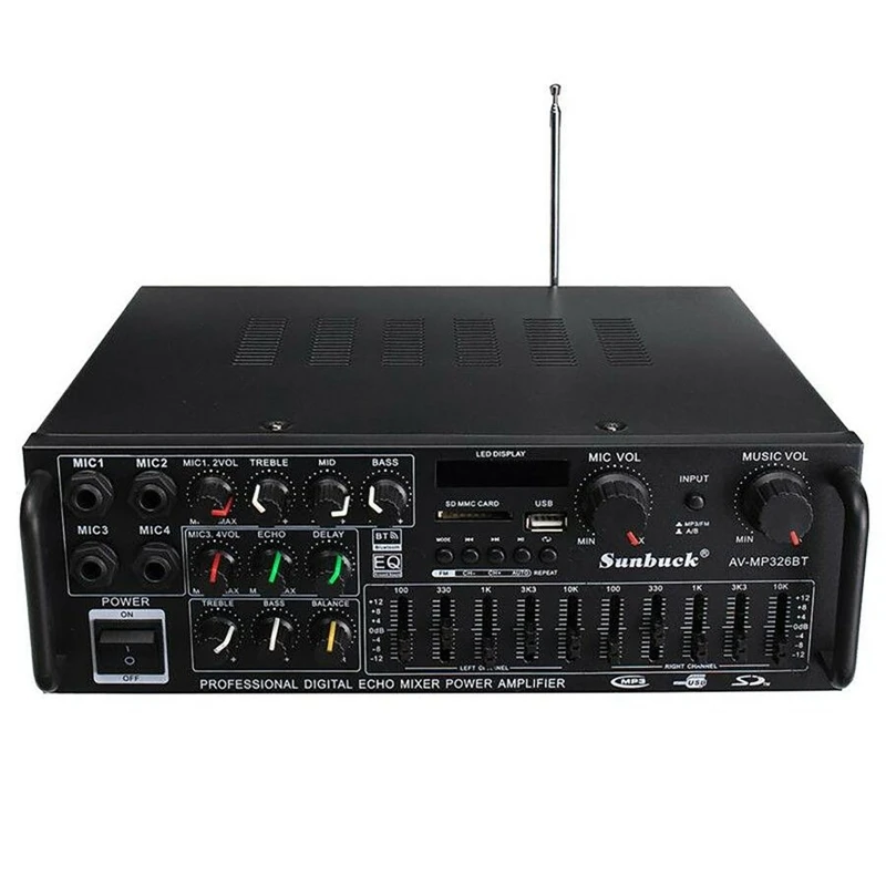 Audio Power Amplifier bluetooth HiFi Amp Speaker 2000W 12V AV Amp Speaker Remote Control USB Disk For Car Home Square Dancing