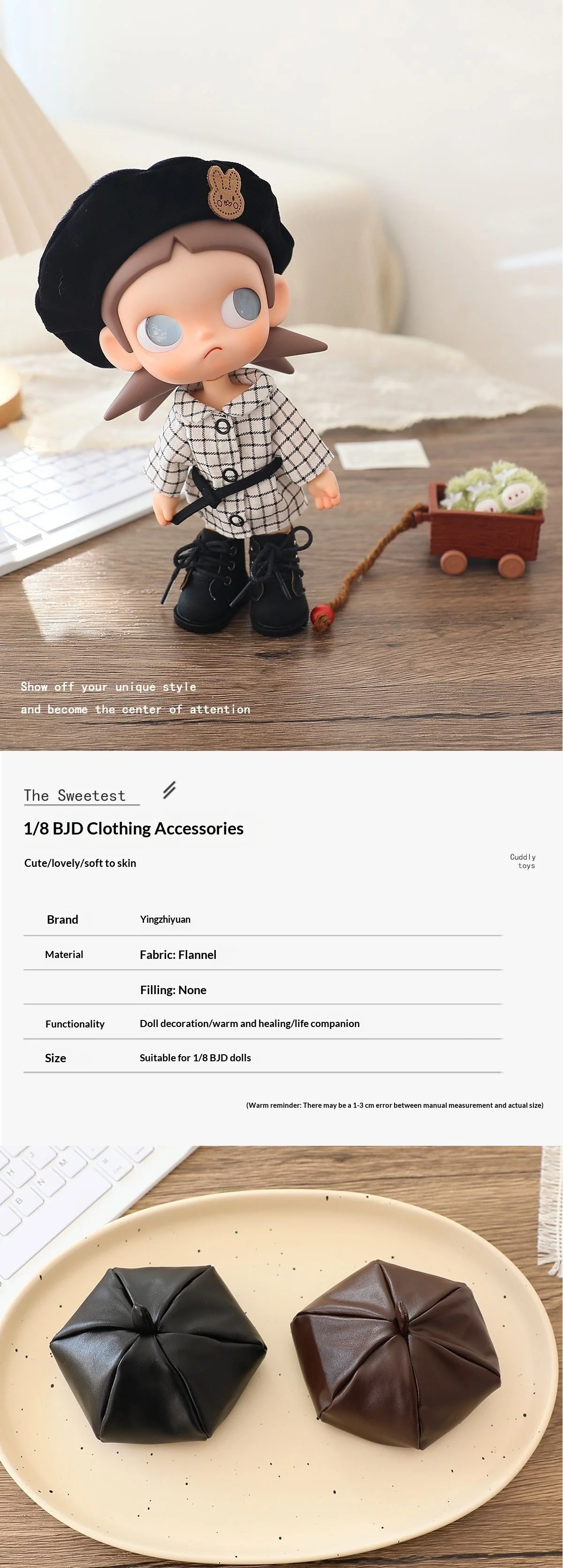 Leather hat BJD doll with joint parts, Zsiga grandma-style octagonal hat doll eight-cornered hat plush toy doll leather hat cl