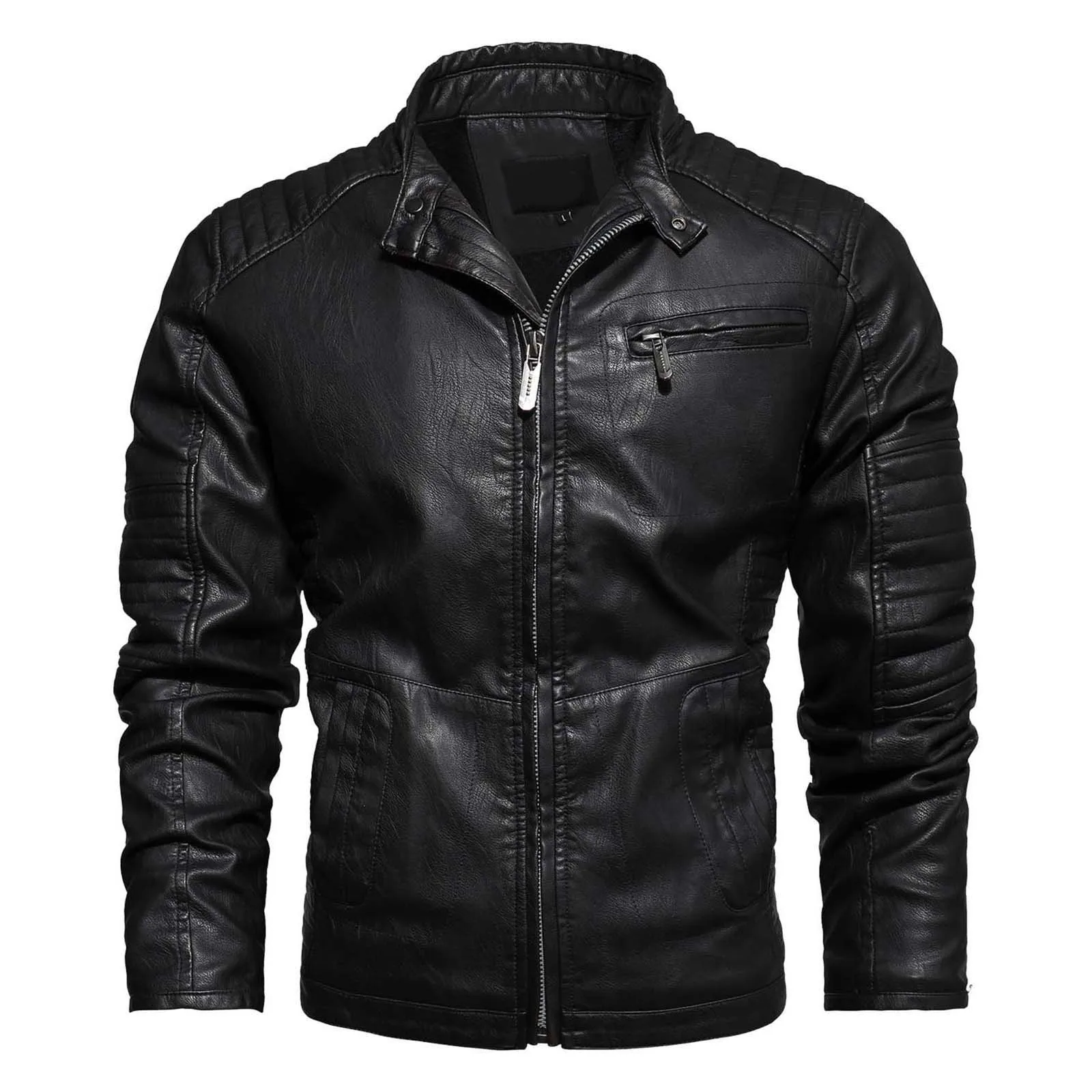 

Autumn Men Motorcycle Jacket 2023 Winter New Stand Collar Leather Jackets Casual Windproof Biker Coat Male Fleece Zipper Jackets