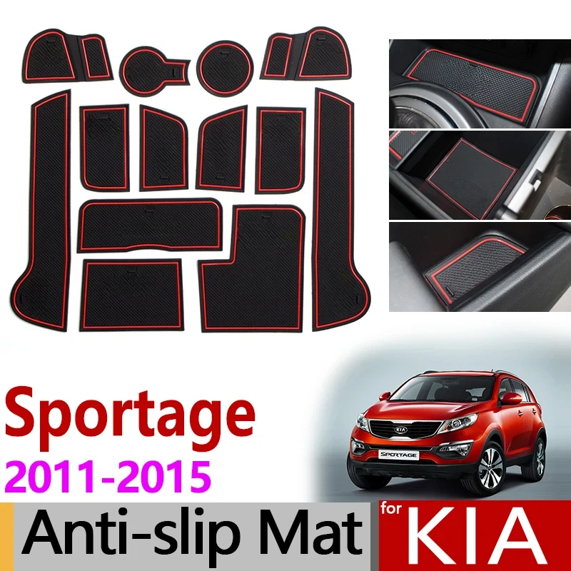 

Anti-Slip Gate Slot Mat Rubber Coaster for KIA Sportage 2011 2012 2013 2014 2015 MK3 SL R Accessories Stickers 13Pcs White/Red