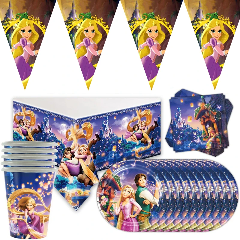 

51pcs/lot Tangled Rapunzel Theme Banner Happy Birthday Party Flags Plates Decorations Cups Girls Kids Favors Napkins Tablecloth