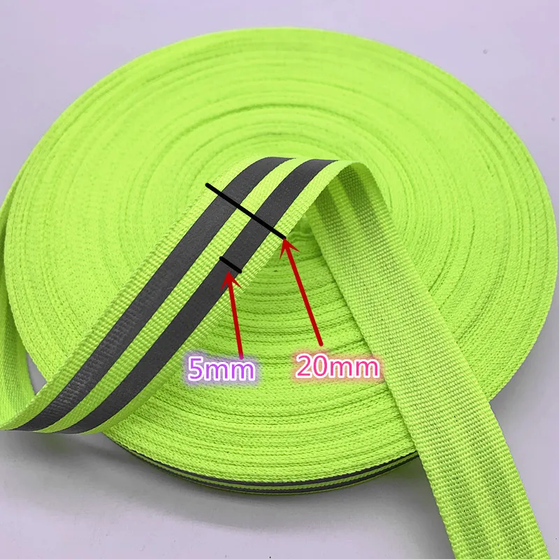 10mm 15mm 20mm 25mm 50mm Fluorescent Green Safety Reflective Sew on Fabric Tape Strap Vest Webbing 5 Yards reflective tape