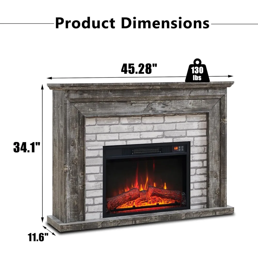 45" Flip Top Electric Fireplace with Mantel, Electric Fireplace Heater, TV Stand with Freestanding Electric Fireplace, Remote 2