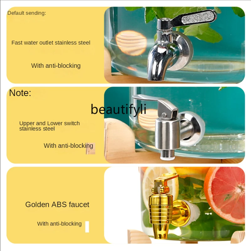 Cold Water Bottle with Faucet Fruit Juice Beverage Barrel Glass