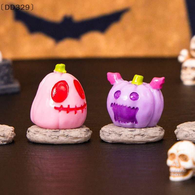 〔DD329〕8pcs Halloween Micro Landscape Miniature Figurine Resin Craft Mini Fairy Garden Ornament Pumpkin Ghost Decoration