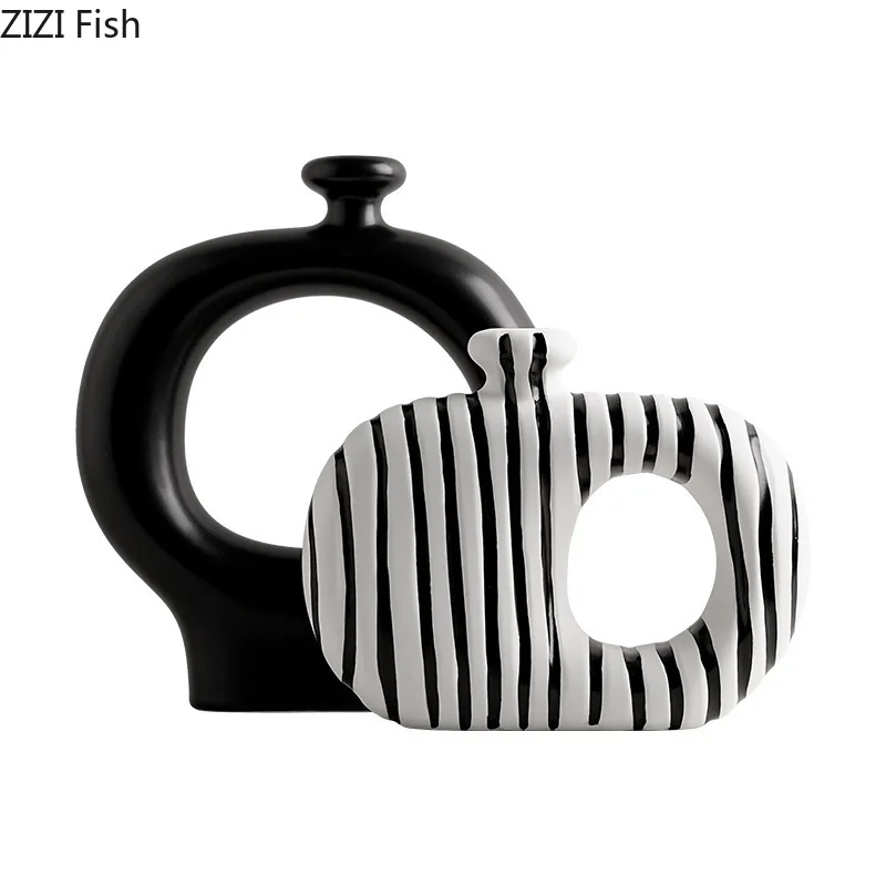 Zebra Stripes Ceramic Vase Artificial Flower Decorative Flowers Pots Desk Decoration Modern Floral Vases Room Aesthetic Decor 6