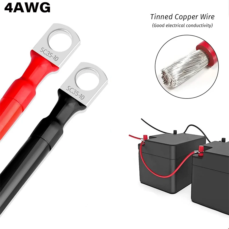 Heavy-Duty Copper Battery Cables with Screw Terminals - 18.5cm/7.3in Length