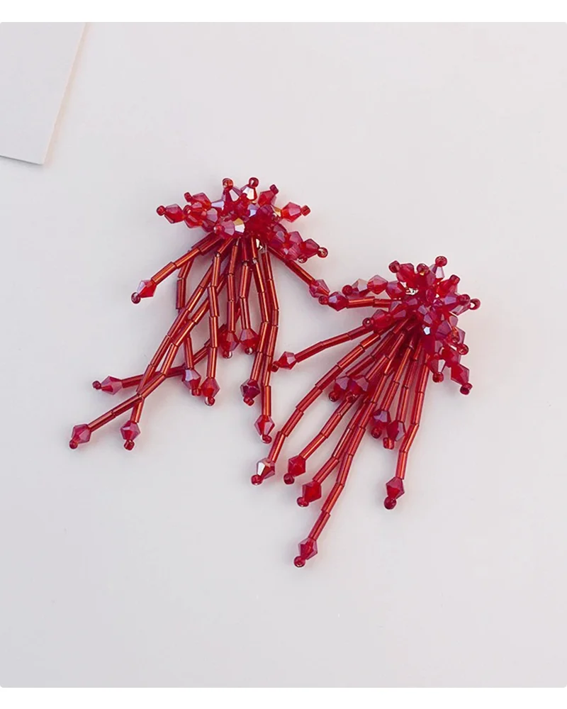 2025, handgefertigte baumelnde Ohrringe mit Kristallquasten | Barockes Perlen-Feuerwerk-Blumendesign | Eleganter Statement-Schmuck für Damen – Detail 21