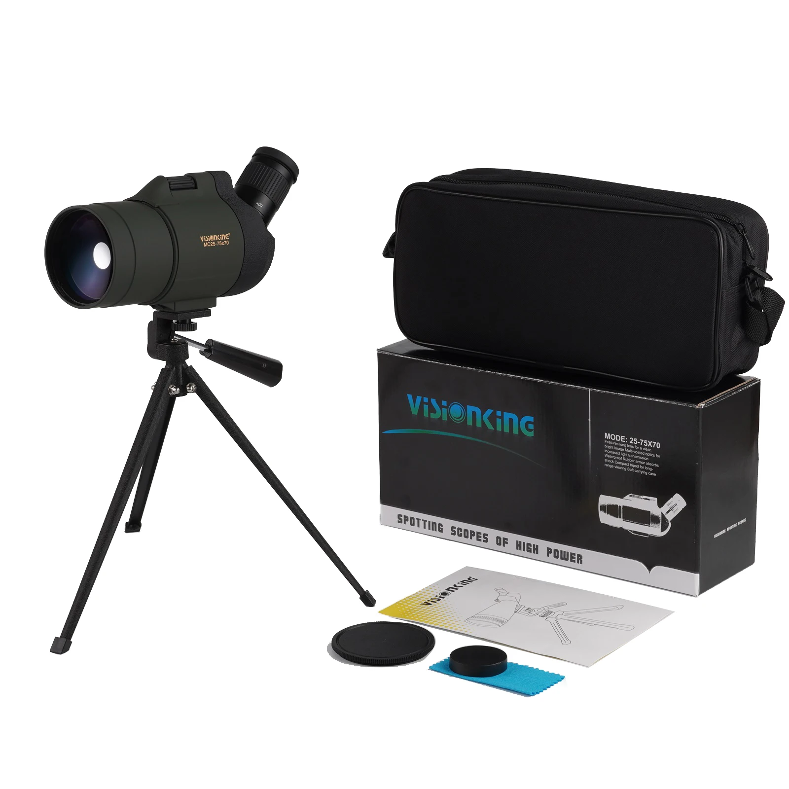 25-75x70 Mak Zoom Spotting Scope Light Weight Bak4 FMC Monocular Birdwatching Camping Equipment Telescope With Tripod Visionking spotting scope