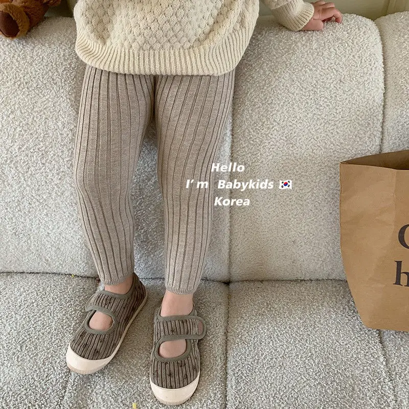Girls Pants Kids Pants Girls Trousers Pants Leggings Skinny Ankle Length Elastic Waist Solid Cotton Simple Casual Warm Comfortable Autumn Children Girls