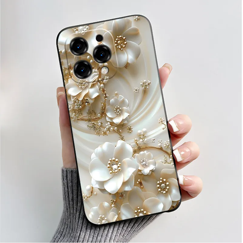 Cute Flower Cartoon Silicone Phone Case - Soft Black Shell Cover