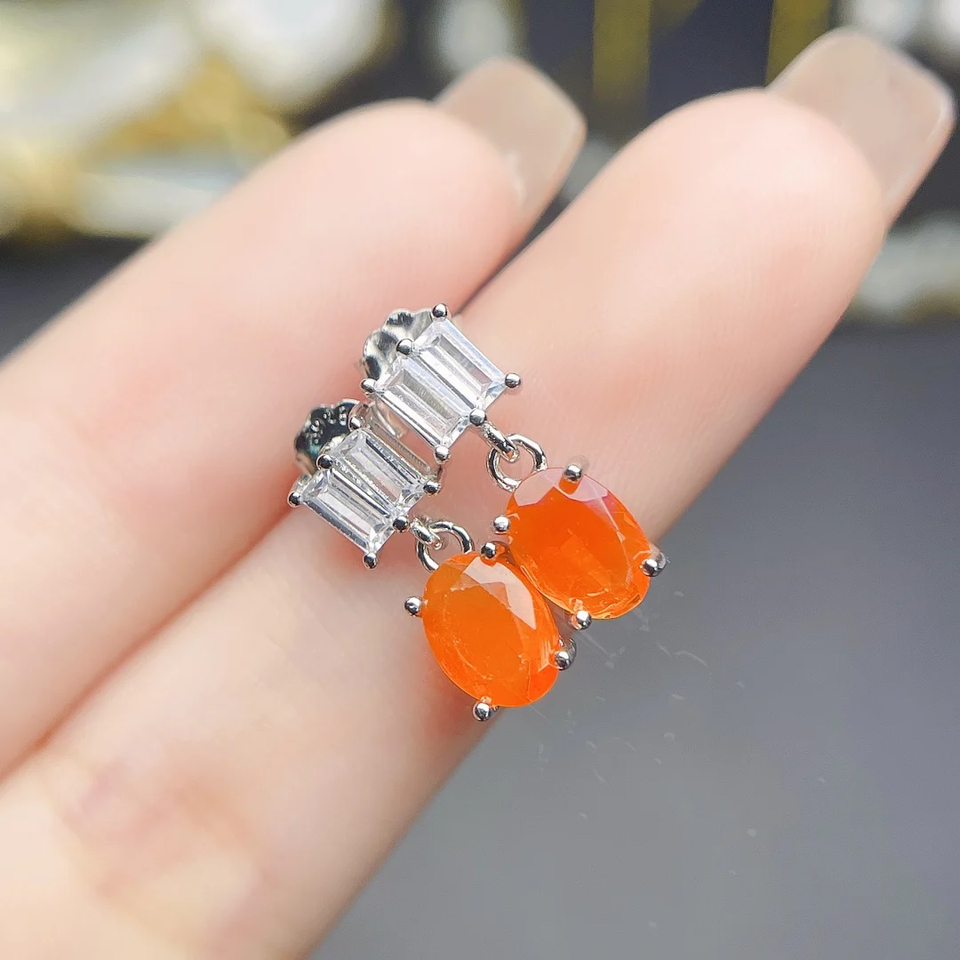 

Opal Rare Mexican Fire Natural Orange Red Earrings Solid 925 Sterling Silver Women's Earrings Studs