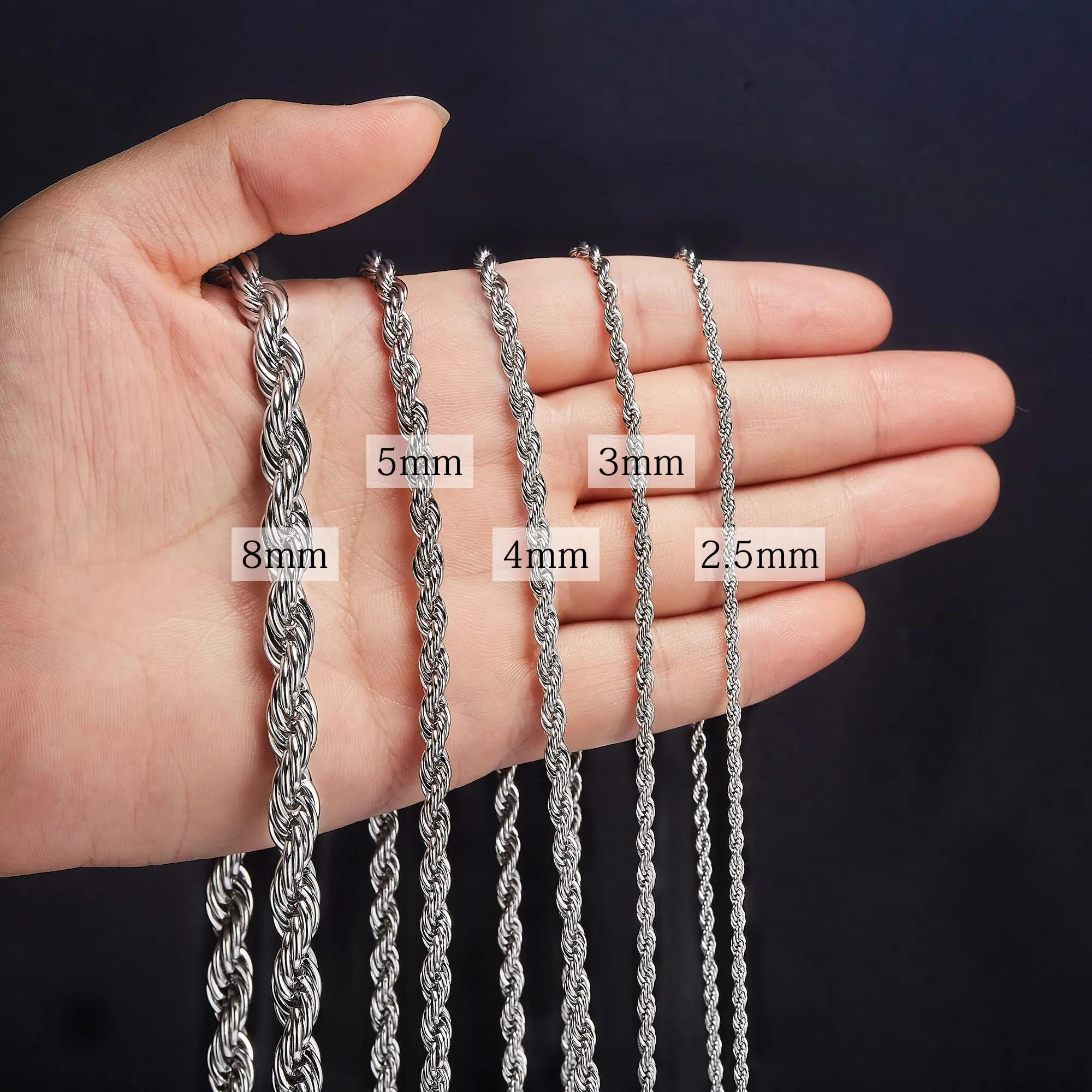 ULJ 2mm-8mm Rope Chain Necklace Stainless Steel Never Fade Waterproof  Choker Men Women Jewelry Silver Color Chains Wholesale