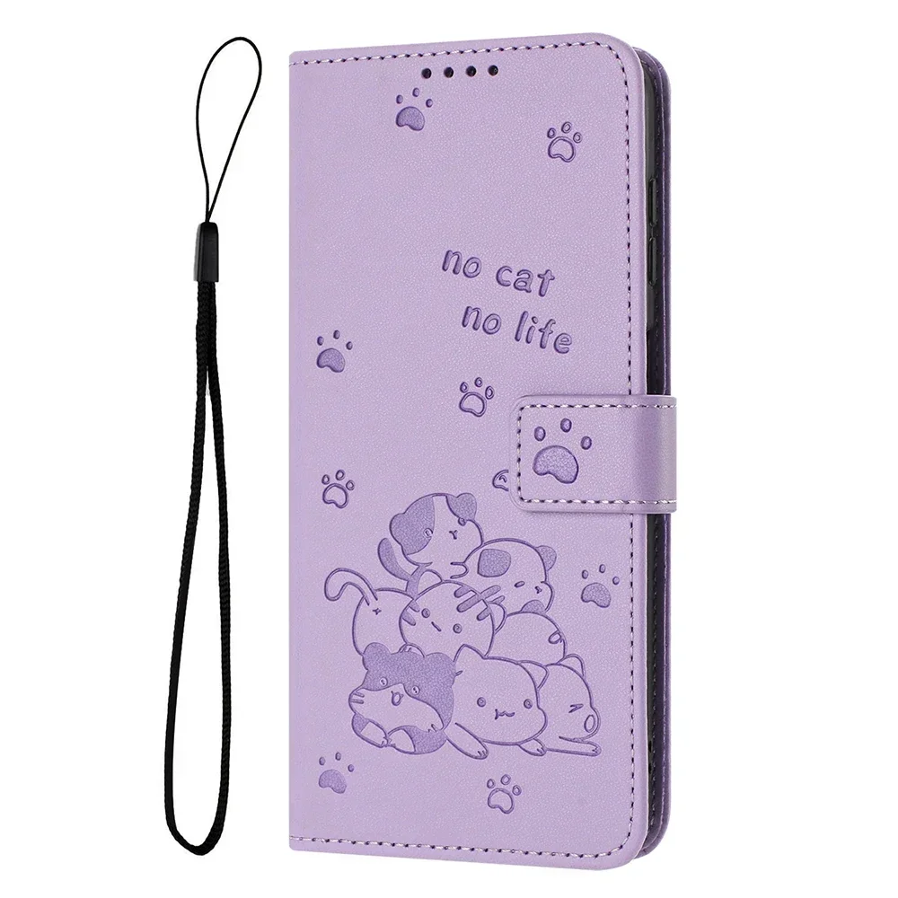 Curte Cat Leather Wallet Cover Case with Stand and Card Holder