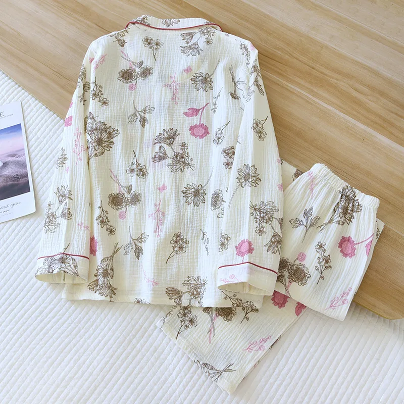 Elegant Pajama Sets Women's Summer Suit Sleepwear 2023 Autumn New Two-Piece Long Sleeve Floral Print Pyjama Female Loungewear