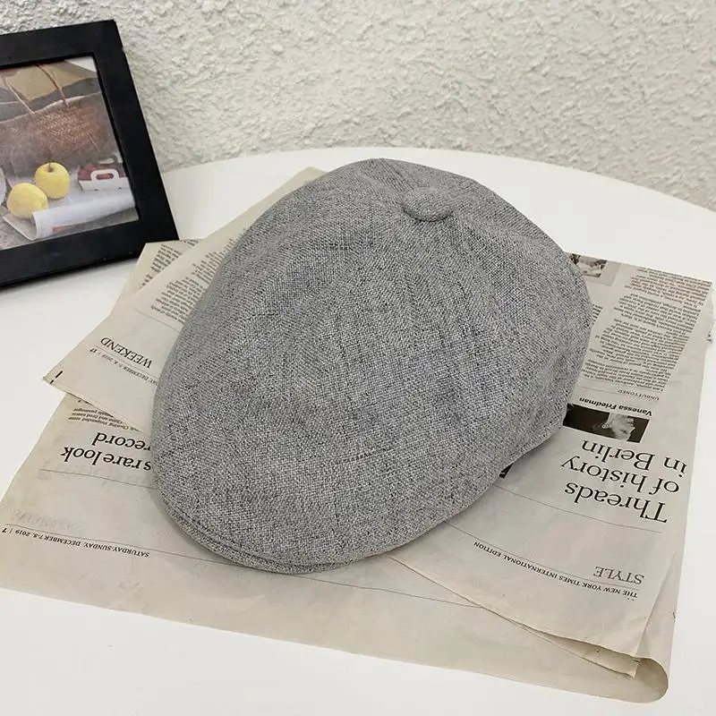 Béret En Lin Newsboy - Homme/Femme, Blanc/Gris/Jaune, Taille S à XL (54-62 Cm), Style Rétro - 2