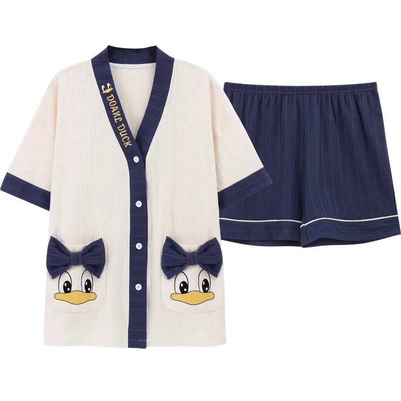 2022 Pajamas Women's Summer New Kimono Short Sleeve Student Princess Style Lovely Bow Pocket Can Be Worn Out sleep lounge