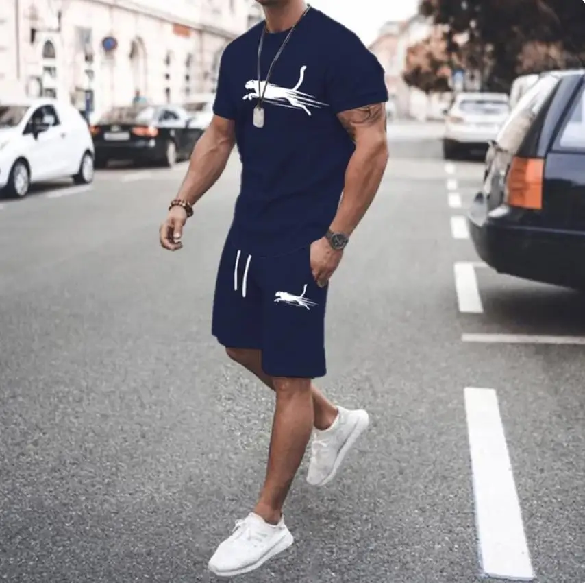 2024 Fashion Summer men's short sleeved T-shirt and sports shorts set, casual sportswear fashionable summer