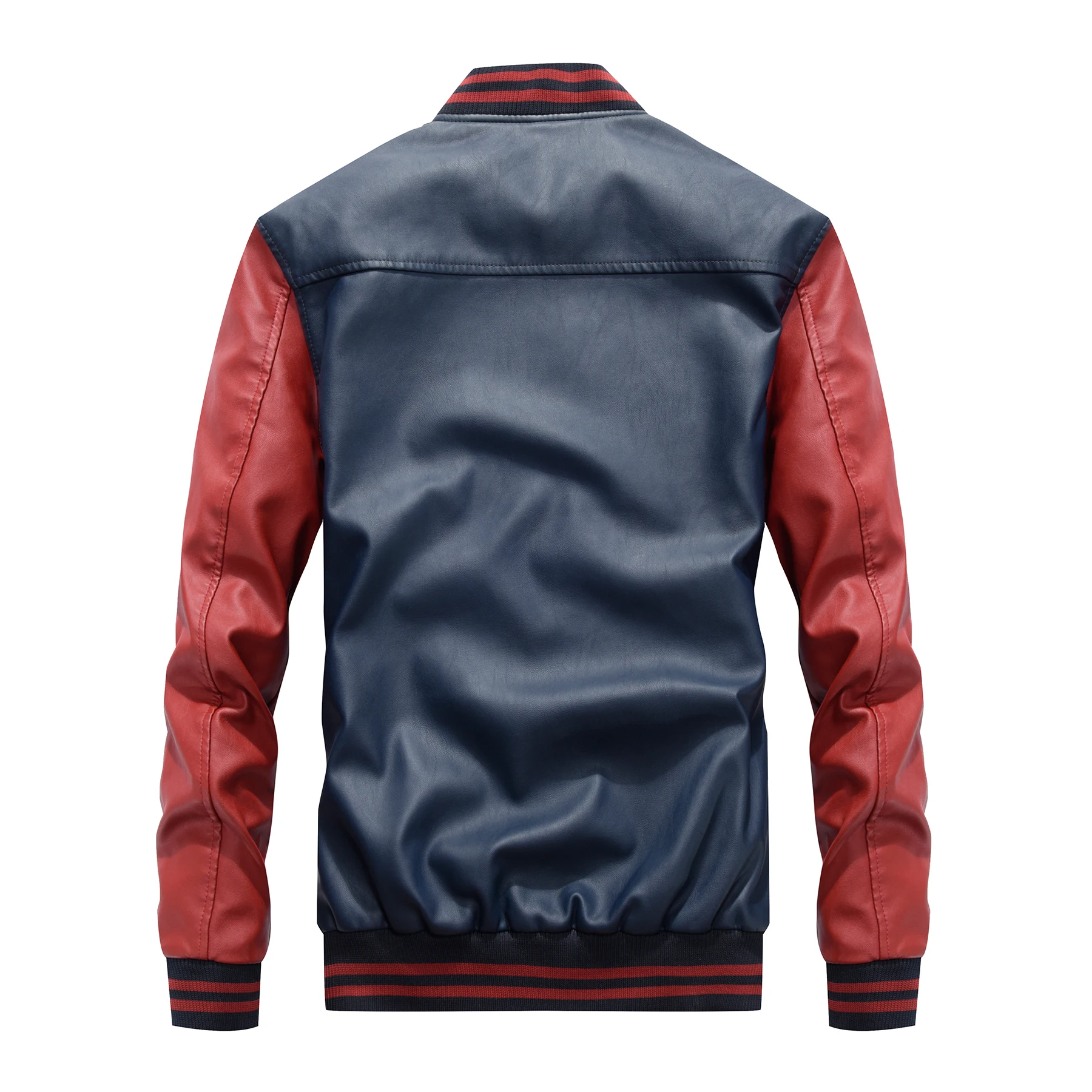 Men Embroidery Baseball Jackets Pu Leather Coats Slim Fit College Fleece Pilot Leather Jackets