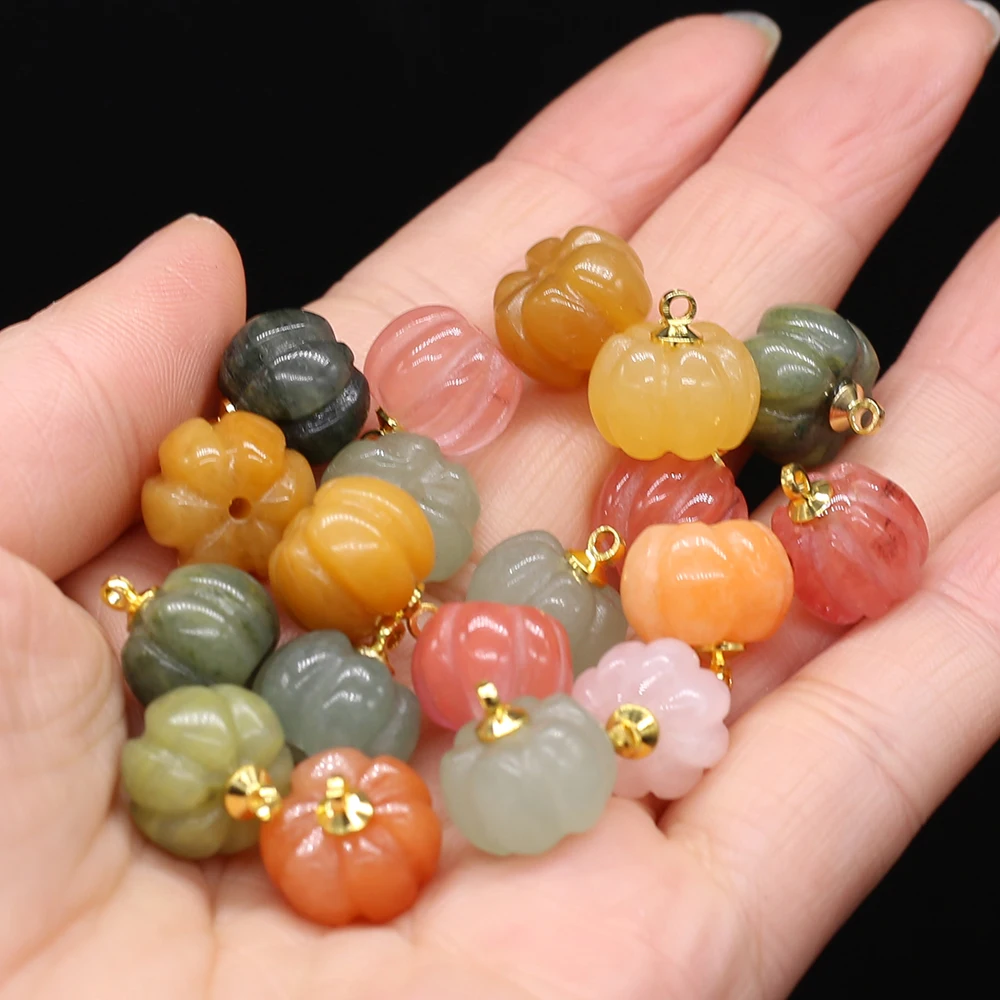

3pcs/lot Natural Rose Quartz Green Aventurine Pendant Charms Mini Pumpkin Pendant for Making DIY Jewerly Necklace 13x13mm