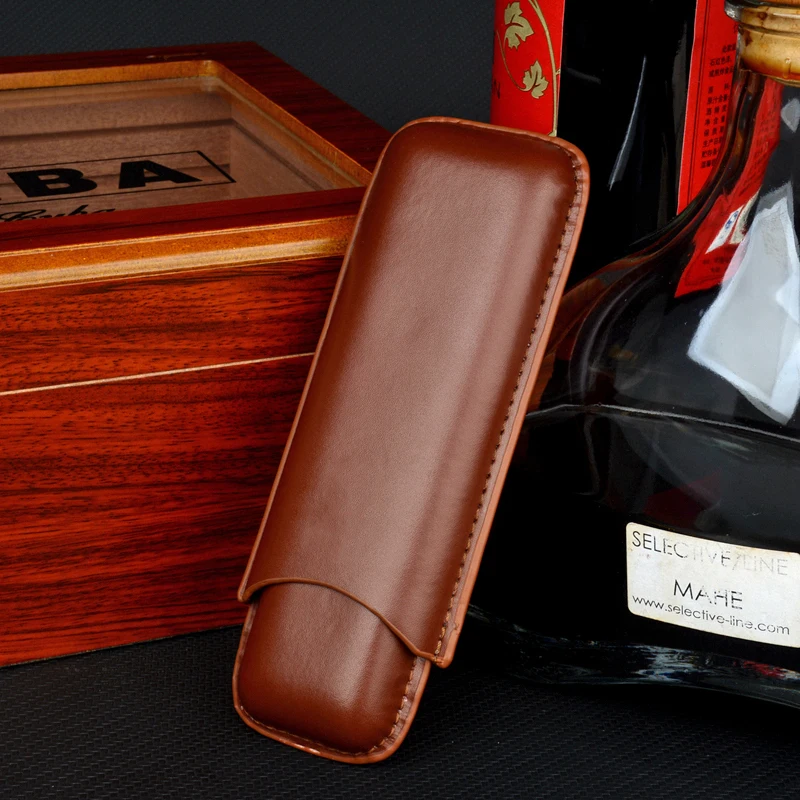 54 Ring  Leather Cigar Case 2 Tube Cigar Holder Mini Humidor Travel  Box Portable Cigar Accessory Christmas Gift for Cohiba ciga