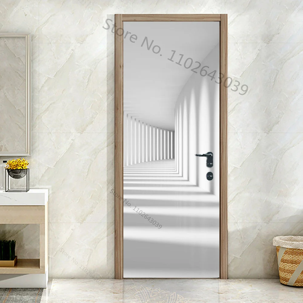 Custom Size 3D Staircase Steps Door Stickers Self Adhesive Waterproof Modern Scenery Home Room Door Wrap Mural Cover Wallpaper