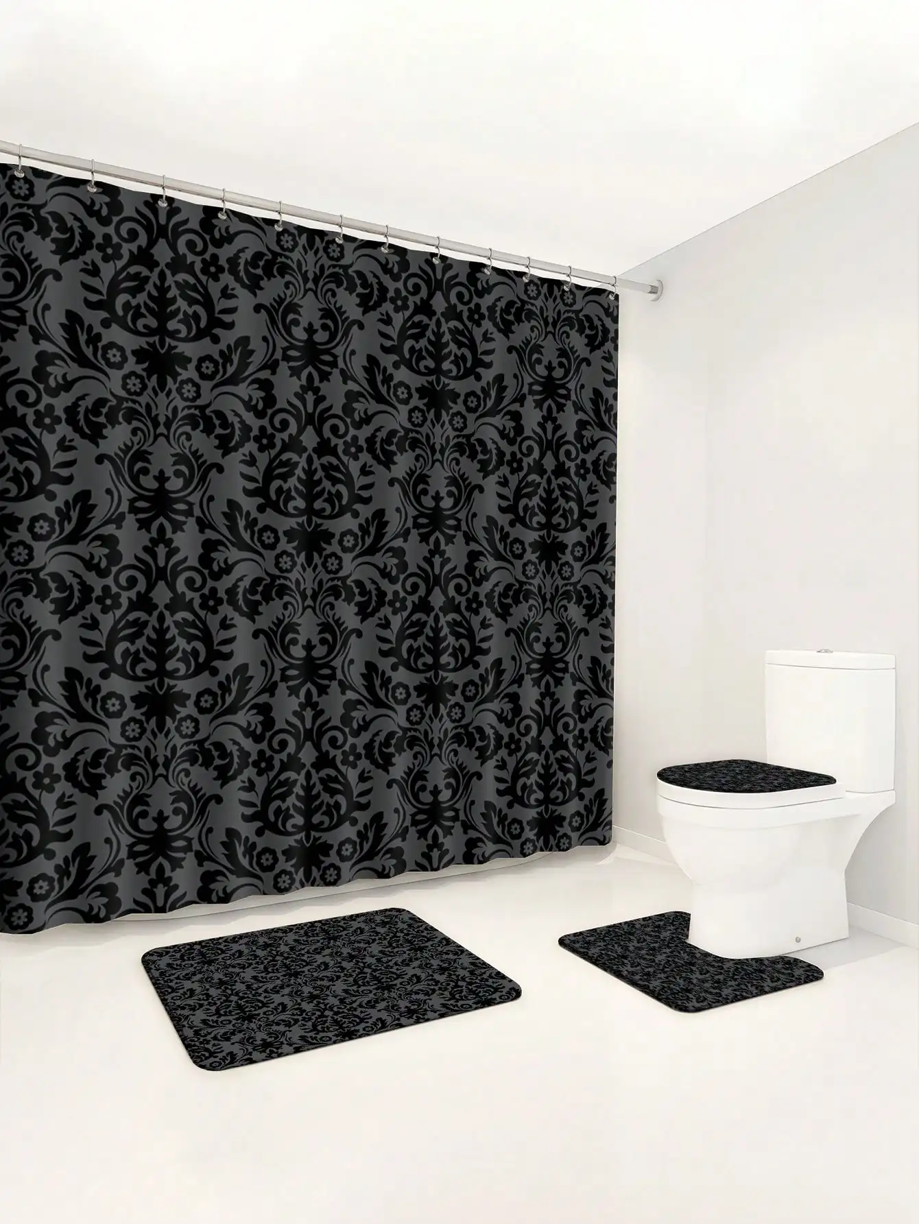 4pcs Waterproof Durable Baroque Style Background Multipurpose Decorative Shower Curtain With 12 Hooks, For All Scenarios 6